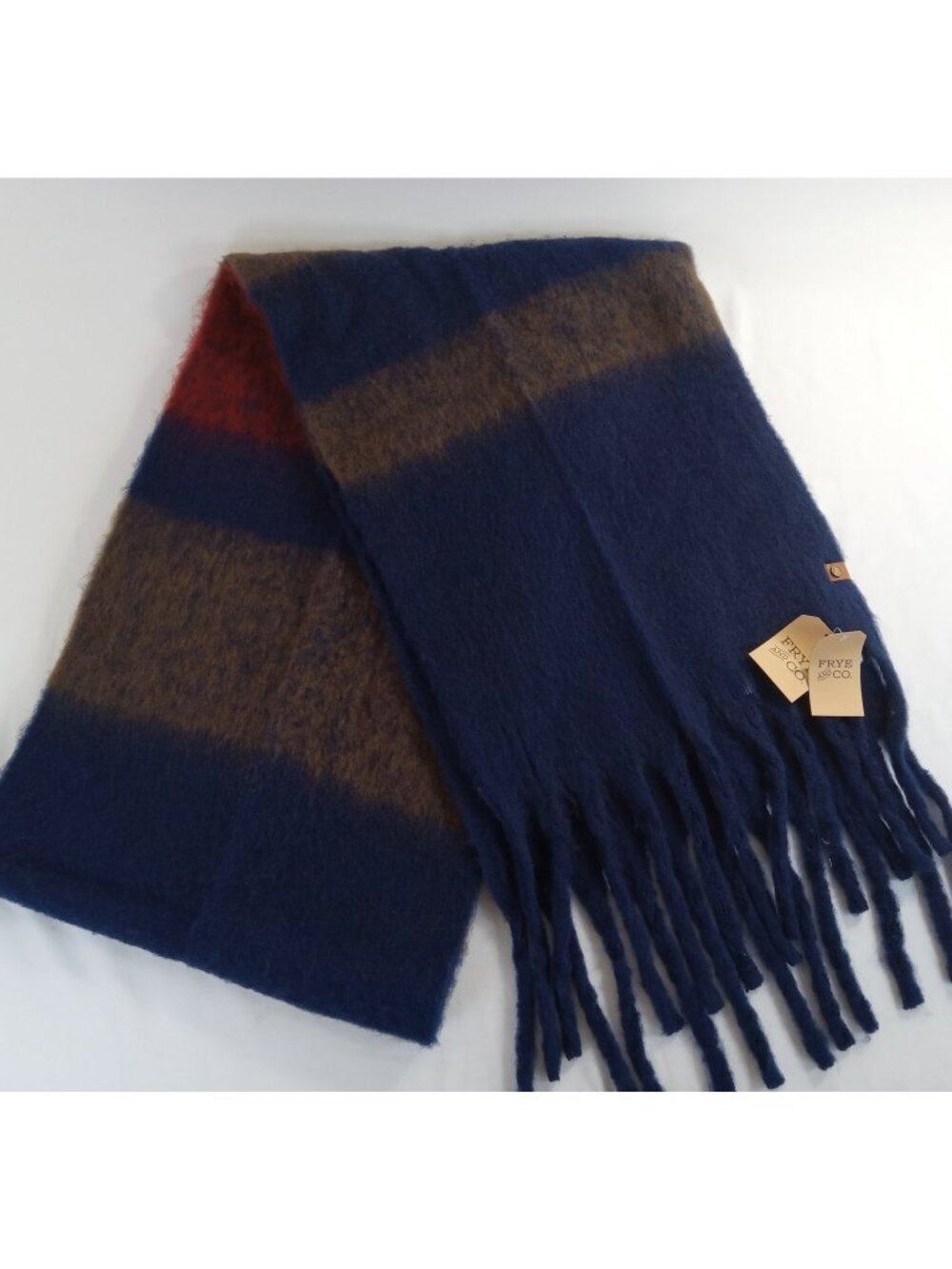 FRYE AND CO. Heritage Navy Oversized Striped Blanket Scarf 13x87" NWT